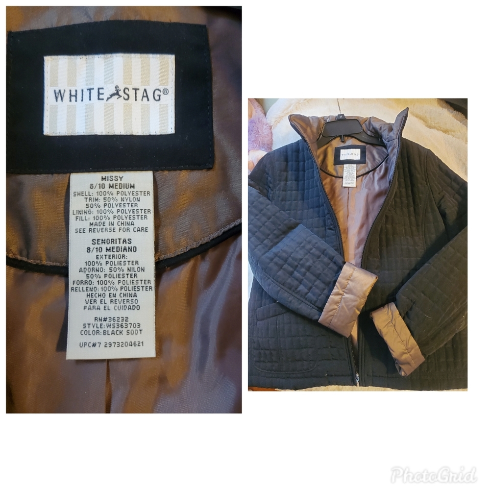 Black quilted coat with tan silk lining size 8/10